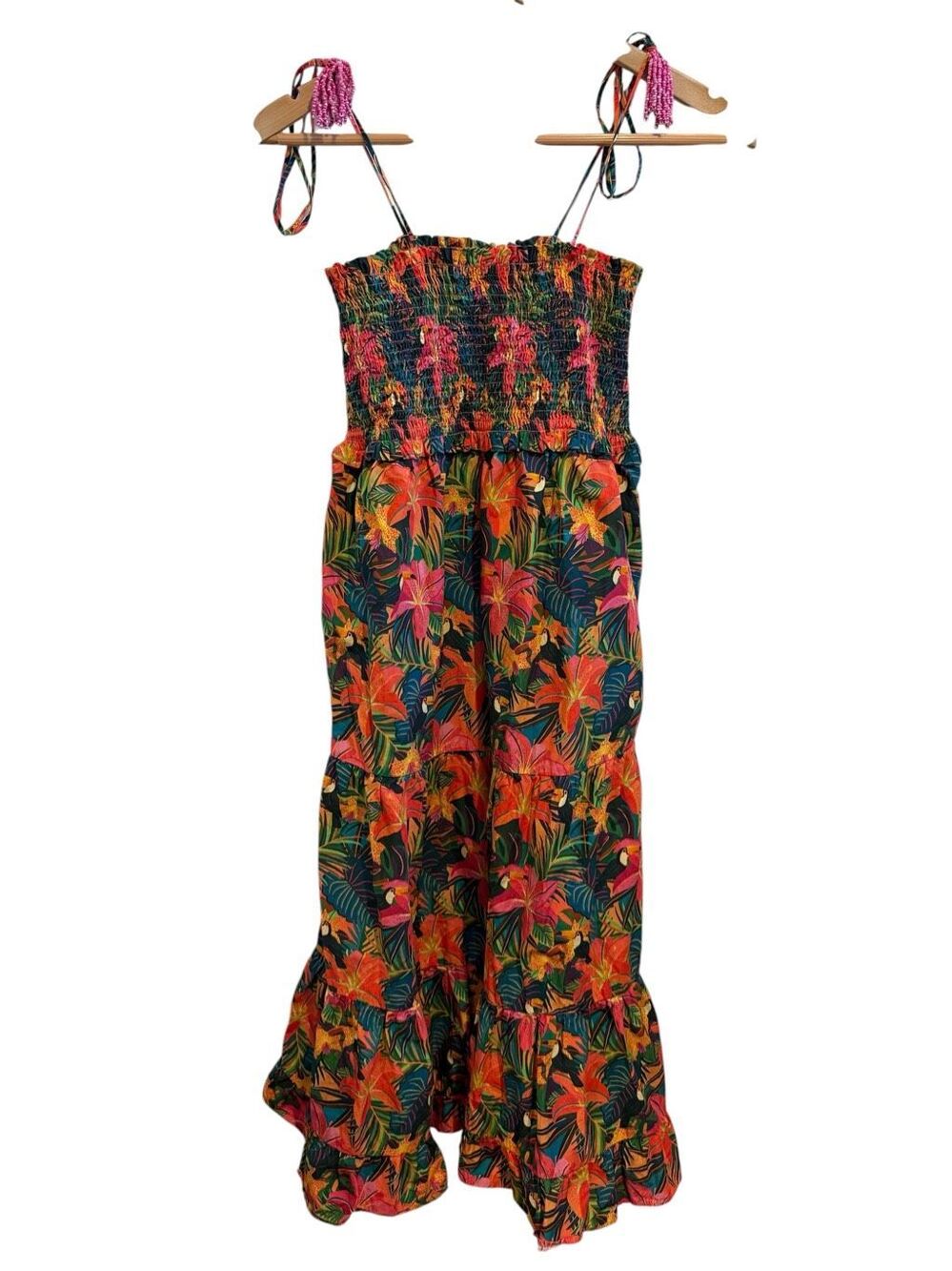 Farm Rio Anthropologie Tropical Beaded Sleeveless Midi Dress Size S - Picture 2 of 6